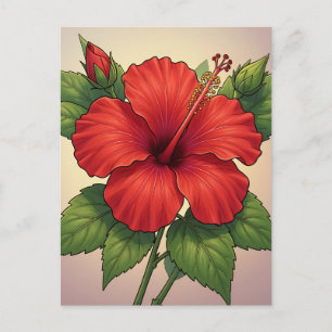 Carte Postale Hibiscus Rouge Tropical Audacieux