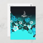 Carte Postale Hibiscus sur Turquoise avec Colibri (Devant / Derrière)