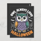 Carte Postale Hibou aime toujours Halloween Drôle Éffrayant Bird (Devant / Derrière)
