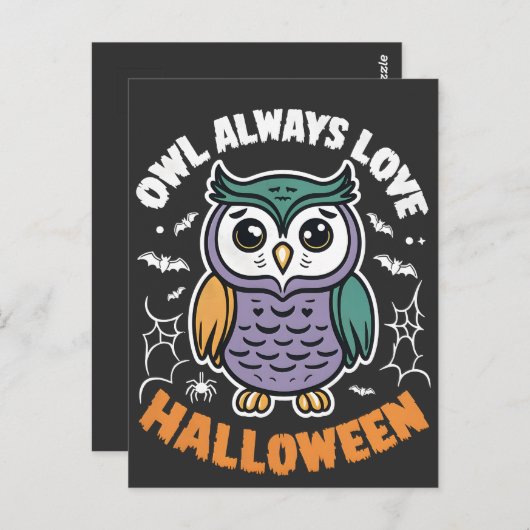 Carte Postale Hibou aime toujours Halloween Drôle Éffrayant Bird (Devant / Derrière)