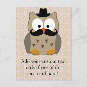 Carte Postale Hibou avec Moustache et Casquette