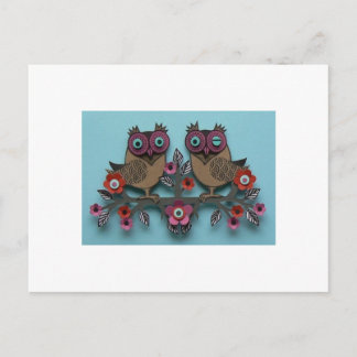 Carte Postale hibou brun aux fleurs