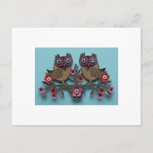 Carte Postale hibou brun aux fleurs (Devant)