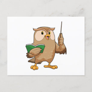 Carte Postale Hibou comme enseignant avec livre et pointeur