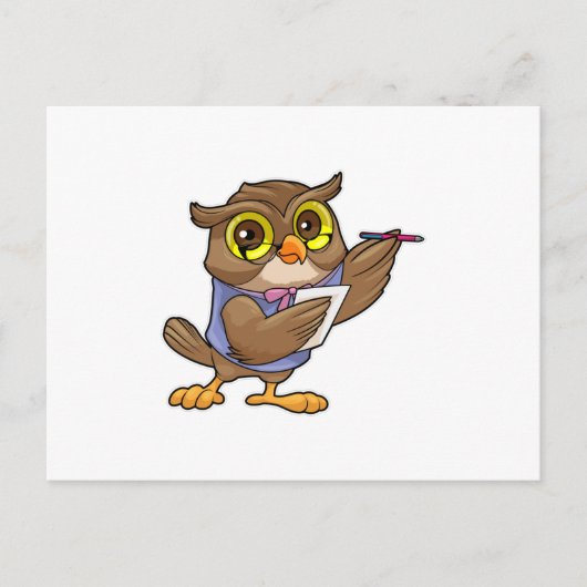Carte Postale Hibou comme secrétaire avec stylo et note (Devant)