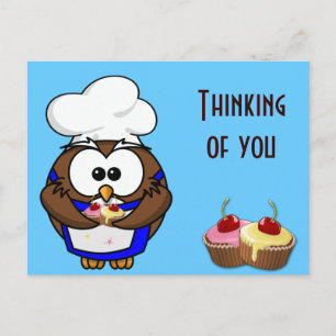 Carte Postale hibou cuisinier de cupcake