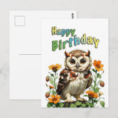 Carte Postale hibou d'anniversaire (Devant / Derrière)