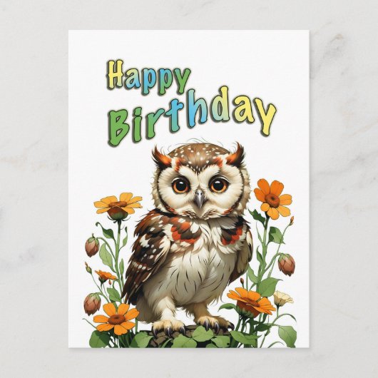 Carte Postale hibou d'anniversaire (Devant)