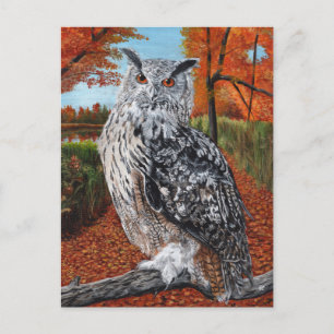 Carte Postale Hibou dans la forêt automnale, beaux-arts
