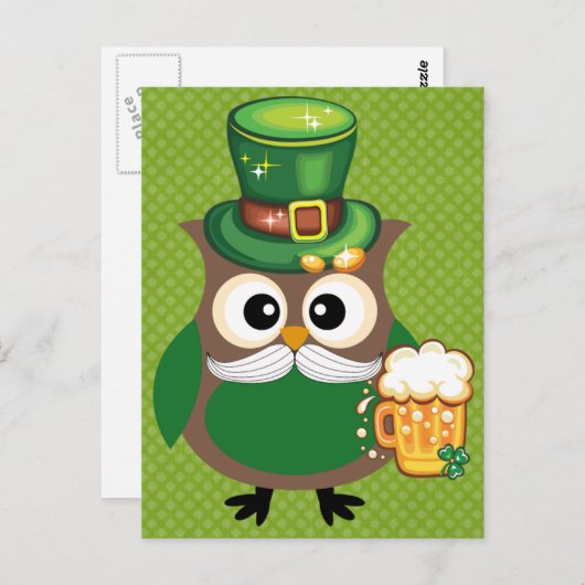 Carte Postale Hibou de la Saint-Patrick (Devant / Derrière)