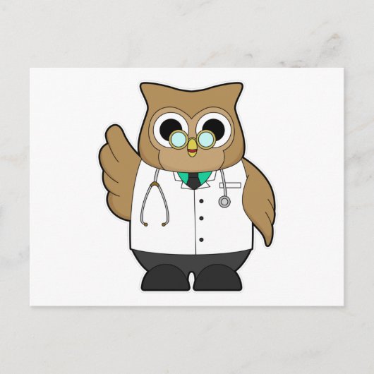 Carte Postale Hibou en docteur avec stéthoscope (Devant)