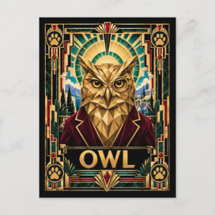 Carte Postale Hibou, faune Art Déco