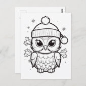 Carte Postale Hibou festif pour coloriage d'enfants (Devant / Derrière)
