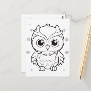 Carte Postale Hibou festif pour enfants à colorier 