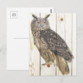 Carte Postale Hibou majestueux sur des planches de bois délavé (Devant / Derrière)