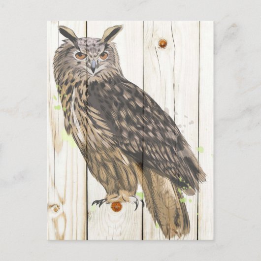 Carte Postale Hibou majestueux sur des planches de bois délavé (Devant)
