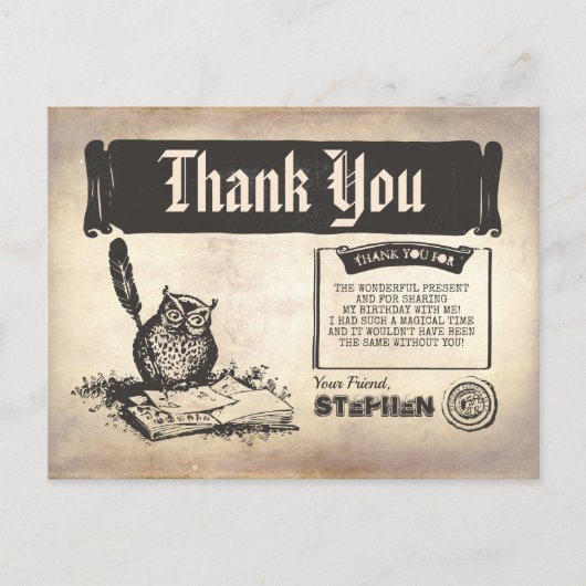 Carte Postale Hibou Merci magique (Devant)