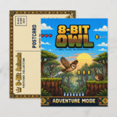 Carte Postale Hibou, Pixel Art Rétro 8 Bits (Devant / Derrière)