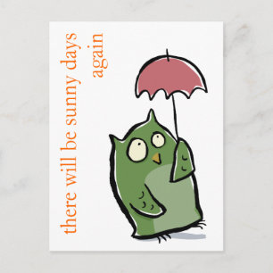 Carte Postale hibou sous la pluie - écrivez votre propre texte