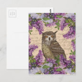 Carte Postale hibou vintage et lilas (Devant / Derrière)