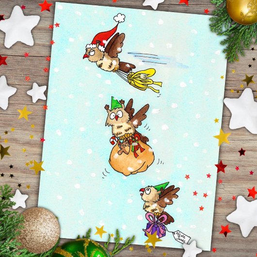 Carte Postale Hiboux de Noël