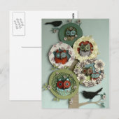 Carte Postale hiboux et oiseaux (Devant / Derrière)