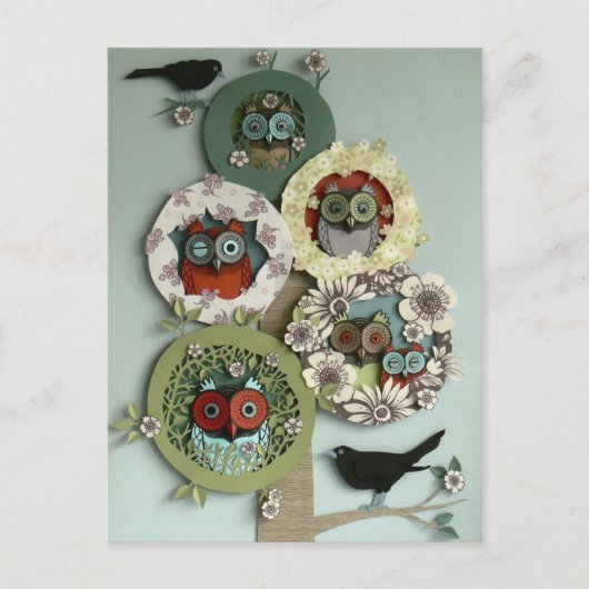Carte Postale hiboux et oiseaux (Devant)