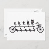 Carte Postale hiboux mignons sur un vélo tandem (Devant / Derrière)