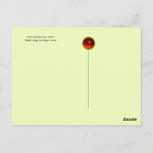 CARTE POSTALE HIBOUX PARMI LES FEUILLES MORTES EN FORÊT (Dos)