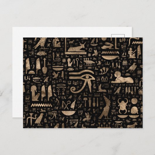 Carte Postale Hiéroglyphes égyptiens anciens - Noir et or (Devant / Derrière)