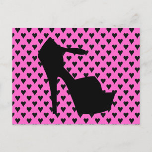CARTE POSTALE HIGH HEEL - PUMP IT UP SASSY PINK HEARTS