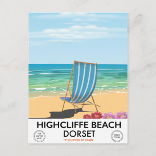 Carte Postale Highcliffe Beach, affiche du train vintage Dorset