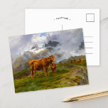 Carte Postale Highland Cattle | Rosa Bonheur<br><div class="desc">Bovins des Highlands (1876) | Le bétail des Highlands de Rosa Bonheur est une peinture sérénale et évocatrice représentant une vache mère et son jeune veau debout sur un sommet de montagne vert mousseline entouré de nuages. La composition saisit la beauté robuste des montagnes, avec les manteaux texturés et les...</div>