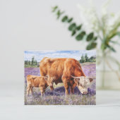 Carte Postale Highland Cow and Calf Purple Fleurs sauvages (Debout devant)
