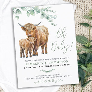 Carte Postale Highland Cow Boho Baby shower vert Sage