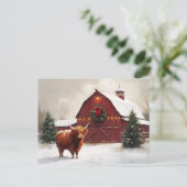 Carte Postale Highland Cow Red Barne Christmas Wreath (Debout devant)