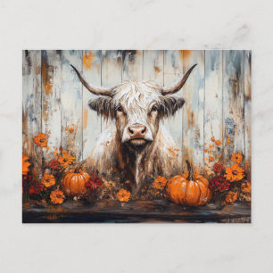 Carte Postale Highland Cow Rustic Automne Peinture