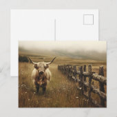 Carte Postale Highland Cow Sepia Vintage (Devant / Derrière)
