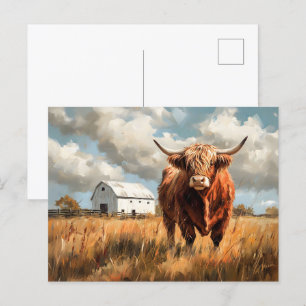 Carte Postale Highland Cow White Barne Rustique