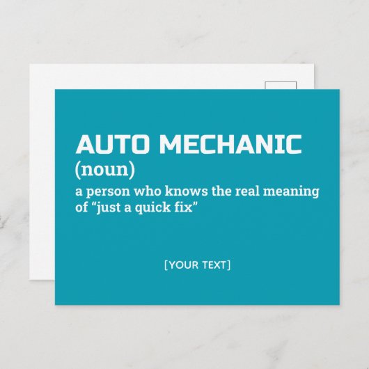 Carte postale Hilarious Auto Mechanic Definition (Devant / Derrière)