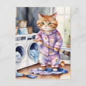 Carte Postale Hilarious mignon chat en pyjama faisant la blanchi (Devant)