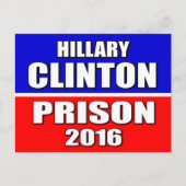 CARTE POSTALE "HILLARY CLINTON POUR PRISON 2016" (Devant)