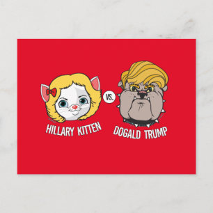 Carte Postale Hillary Kitten contre Dogald Trump - Caricature él