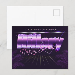 Carte Postale Hillary Name Prénom lila Date d'anniversaire de la