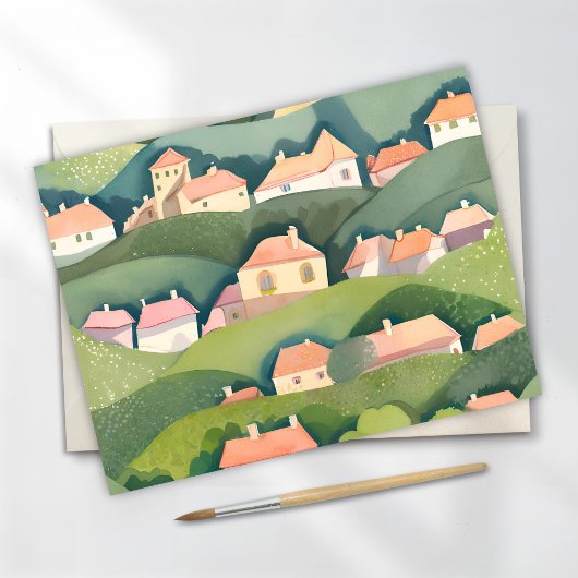 Carte Postale Hillside Homes | Nature Aquarelle Peinture Aérée