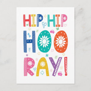 Carte Postale Hip Hip Hooray Félicitations avec une typographie 