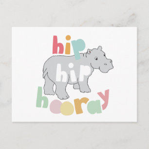 Carte Postale Hip Hip Hourra Dessin d'hippopotame gris Art d'ani