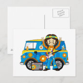 Carte Postale Hippie Boy avec Guitare et Camper Van (Devant / Derrière)
