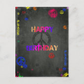 Carte Postale Hippie Joyeux anniversaire en noir (Devant)