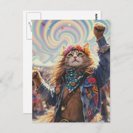 Carte Postale Hippie Kitty (Devant / Derrière)